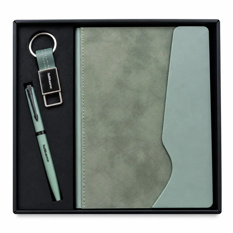 Personalized Urban Edge Diary, Pen, Keychain Combo (Pistachio Calm Colour)