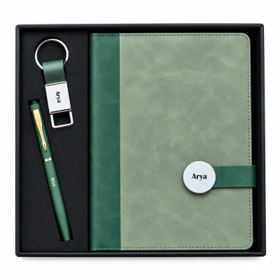 Personalized Executive Slate Diary, Pen, Keychain Combo (Heritage Moss Colour)