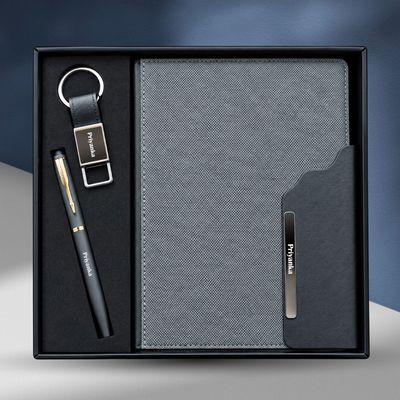 Personalized Strivo Diary, Pen, Keychain Combo (Black Colour)