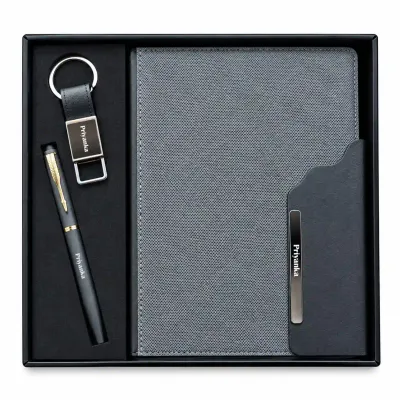 Personalized Strivo Diary, Pen, Keychain Combo (Black Colour)