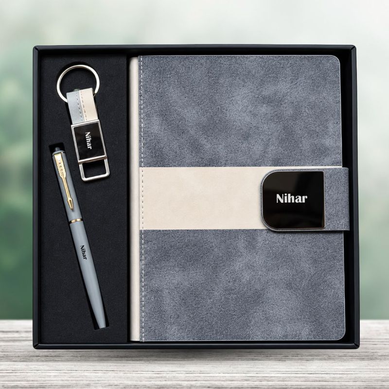 Personalized Velmont Executive Diary, Pen, Keychain Combo (Graphite slate colour)