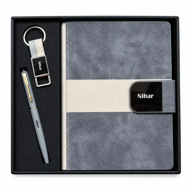 Personalized Velmont Executive Diary, Pen, Keychain Combo (Graphite slate colour)