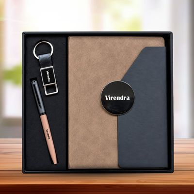 Personalized  Director's Diary, Pen, Keychain Combo (Espresso Noir Colour)