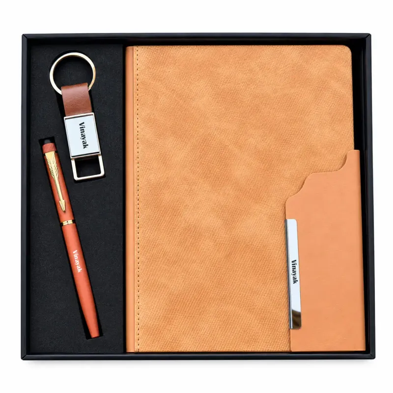 Personalized  Strivo Diary, Pen, Keychain Combo (Tan Colour)
