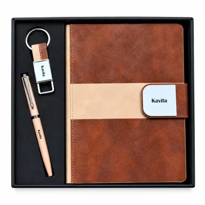 Personalized Velmont Executive Diary, Pen, Keychain Combo (Vintage Walnut Colour)