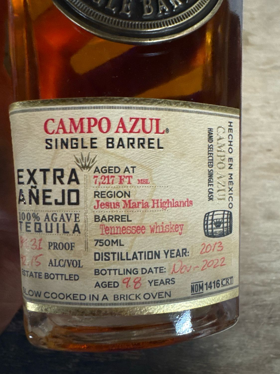 Campo Azul Single Barrel Extra Anejo 750ml