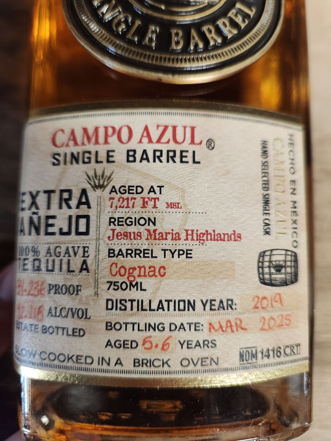 Campo Azul Single Barrel Tequila Extra Anejo 750ml
