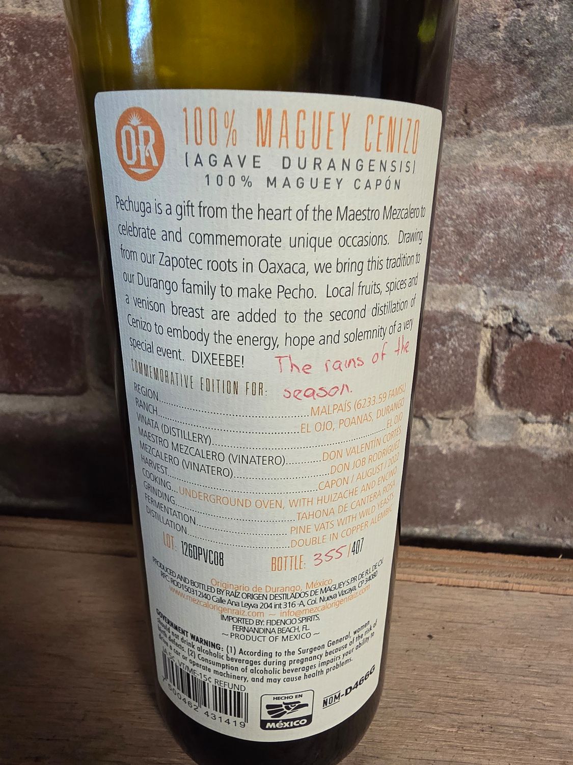 Origen Raiz Pecho de Venado 750ml