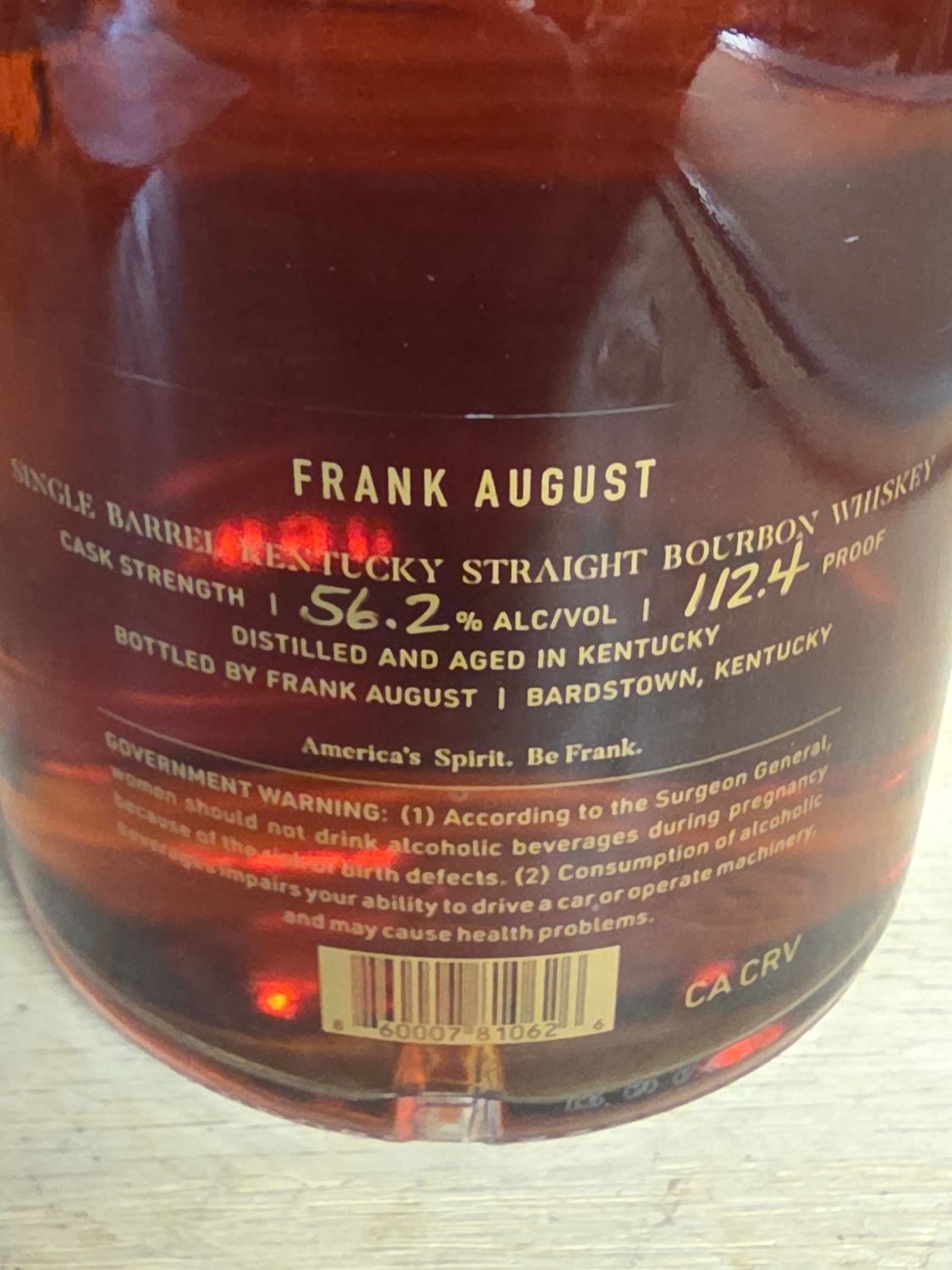 Frank August 7year Single Barrel 750ml
