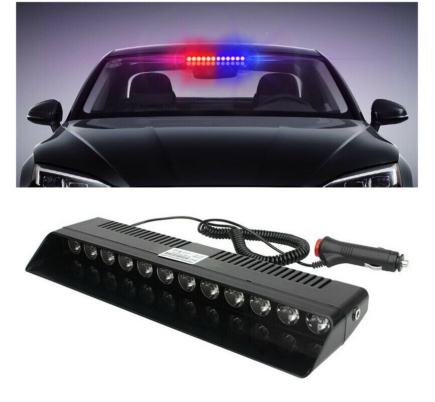 LED Strobe Light Aluminum Red Blue Emergency Warning LED Dash Lights  Interior Front Windshield Rear Window Safety Flashing With Suction Cups (12  LED POLICE)