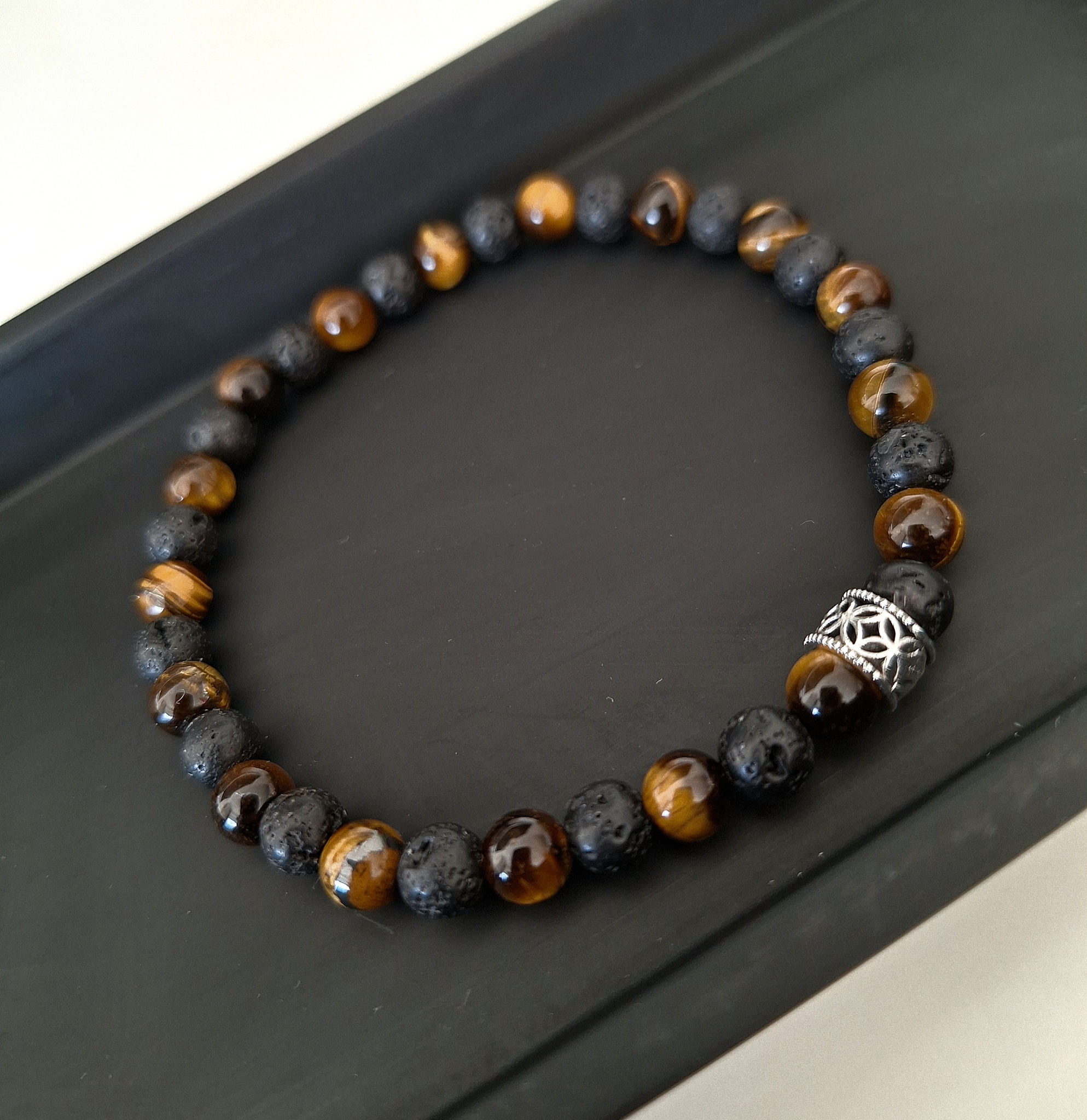 Natuursteen Tijgeroog / Lavasteen armband