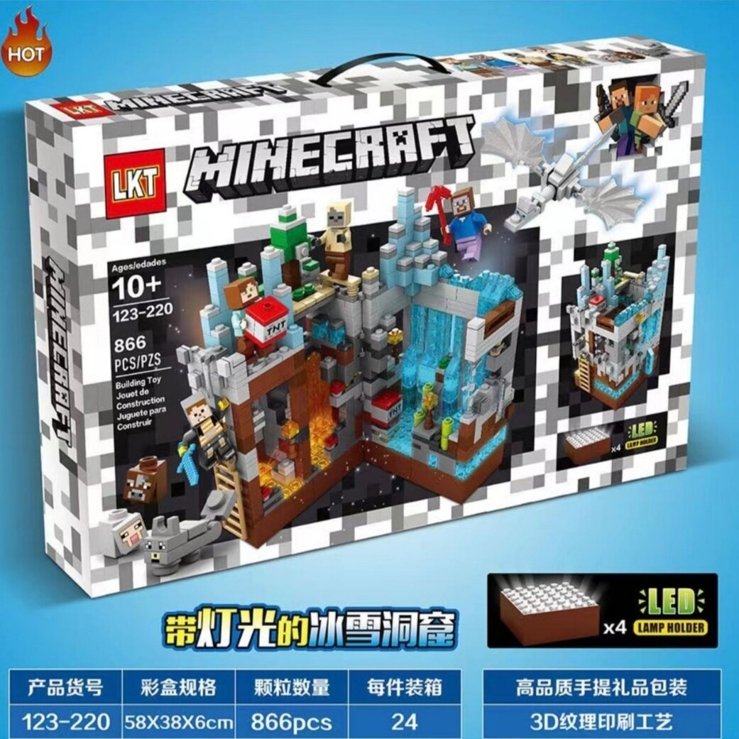 Конструктор Майнкрафт, LKT Minecraft 123-220 "Белая крепость" с LED подсветкой 866 деталей