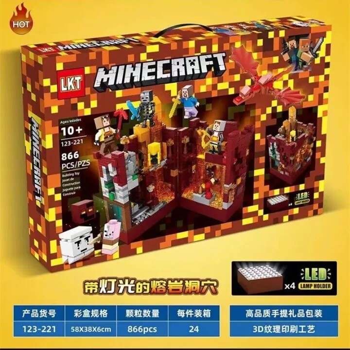 Конструктор Майнкрафт, LKT Minecraft 123-221 "Сражение в красной крепости" с LED подсветкой 866 деталей