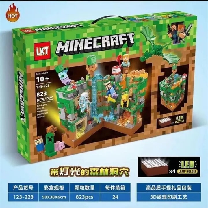 Конструктор Майнкрафт, LKT Minecraft 123-223 "Лесная пещера с LED подсветкой" 823 деталей