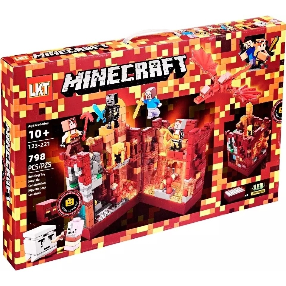 Конструктор Майнкрафт, LKT Minecraft 123-221 "Лавовая пещера" с LED подсветкой 798 деталей
