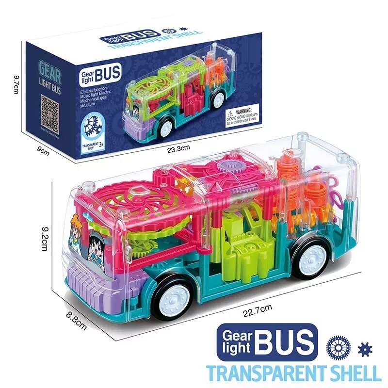 Светящийся "Автобус" с шестерёнками Прозрачная машинка с подсветкой и музыкальными эффектами "Gear Light Bus"