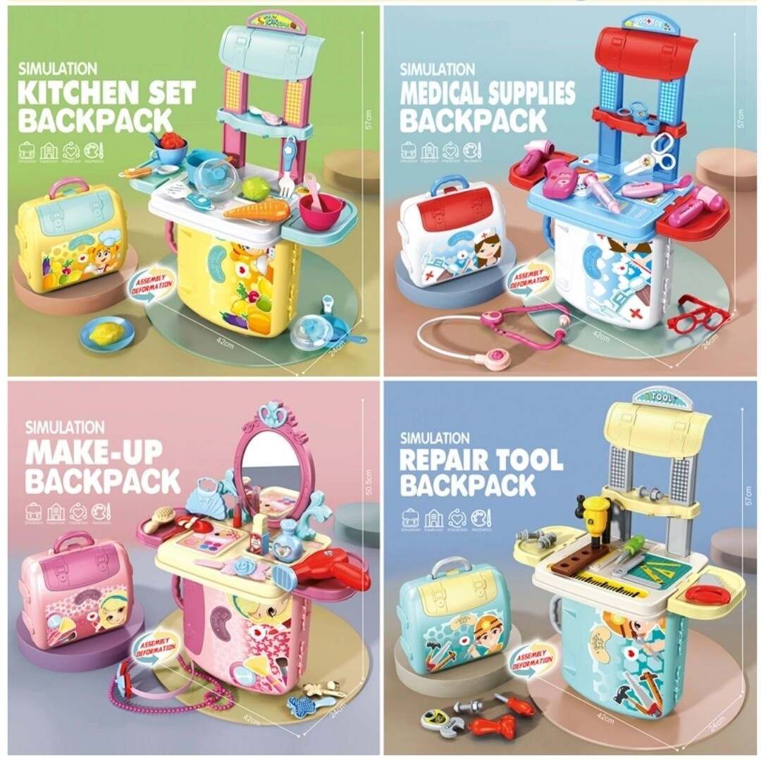 Игровой набор "Столик + Рюкзак" 2in1 Ролевые игрушки в Рюкзаке "Kitchen Set, Medical Supplies, Make-up, Repair Tool"