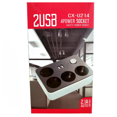 Сетевой фильтр, Удлинитель - Safety Power Socket "CX-U214" 2USB + 4 розетки, 5V 2.1A, шнур 1.8м