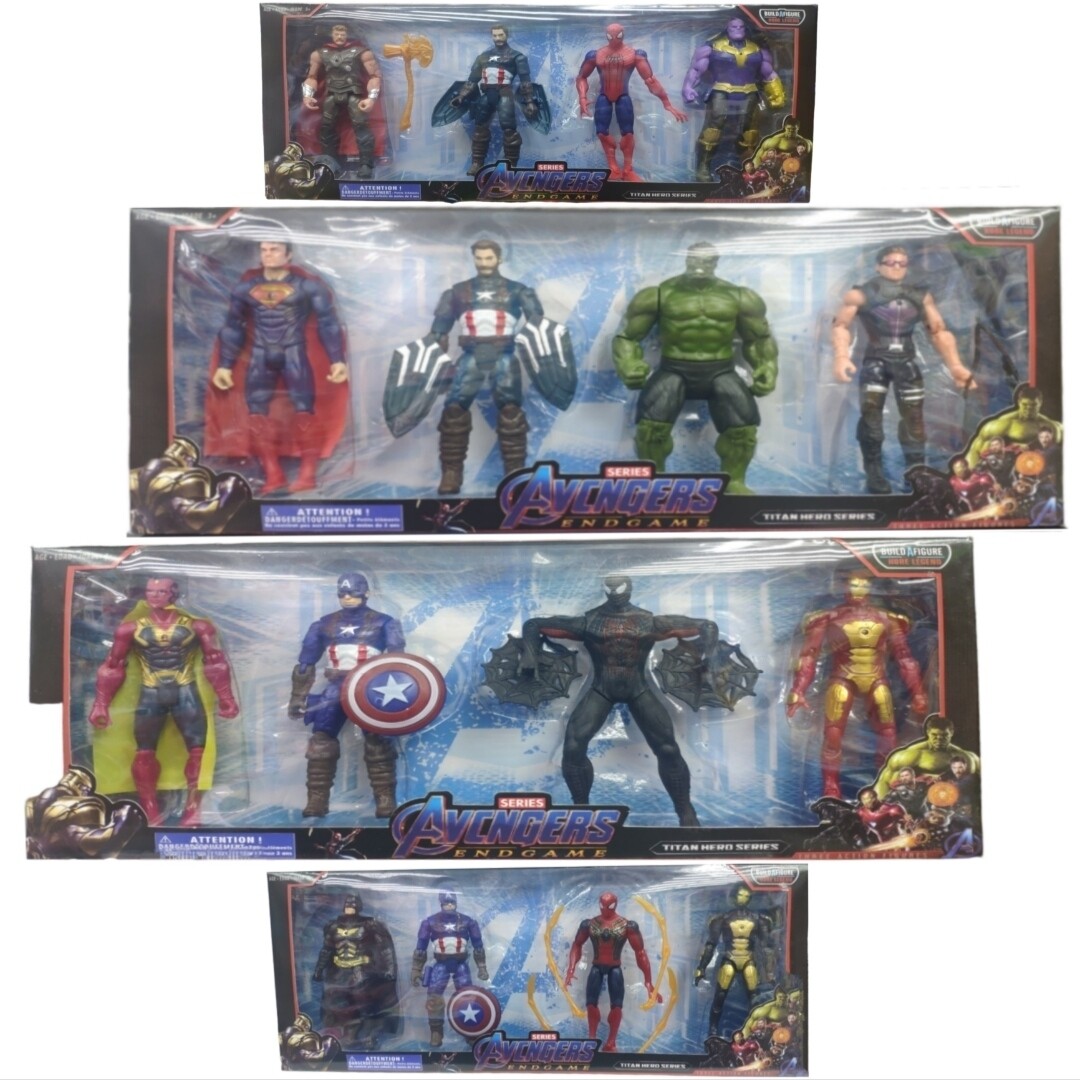 Набор фигурок 4шт героев Мстители, Бэтмен, Капитан Америка, Железный человек, Человек паук и.т.д "Avengers Endgame - Titan Hero Series" ОСТ 15см