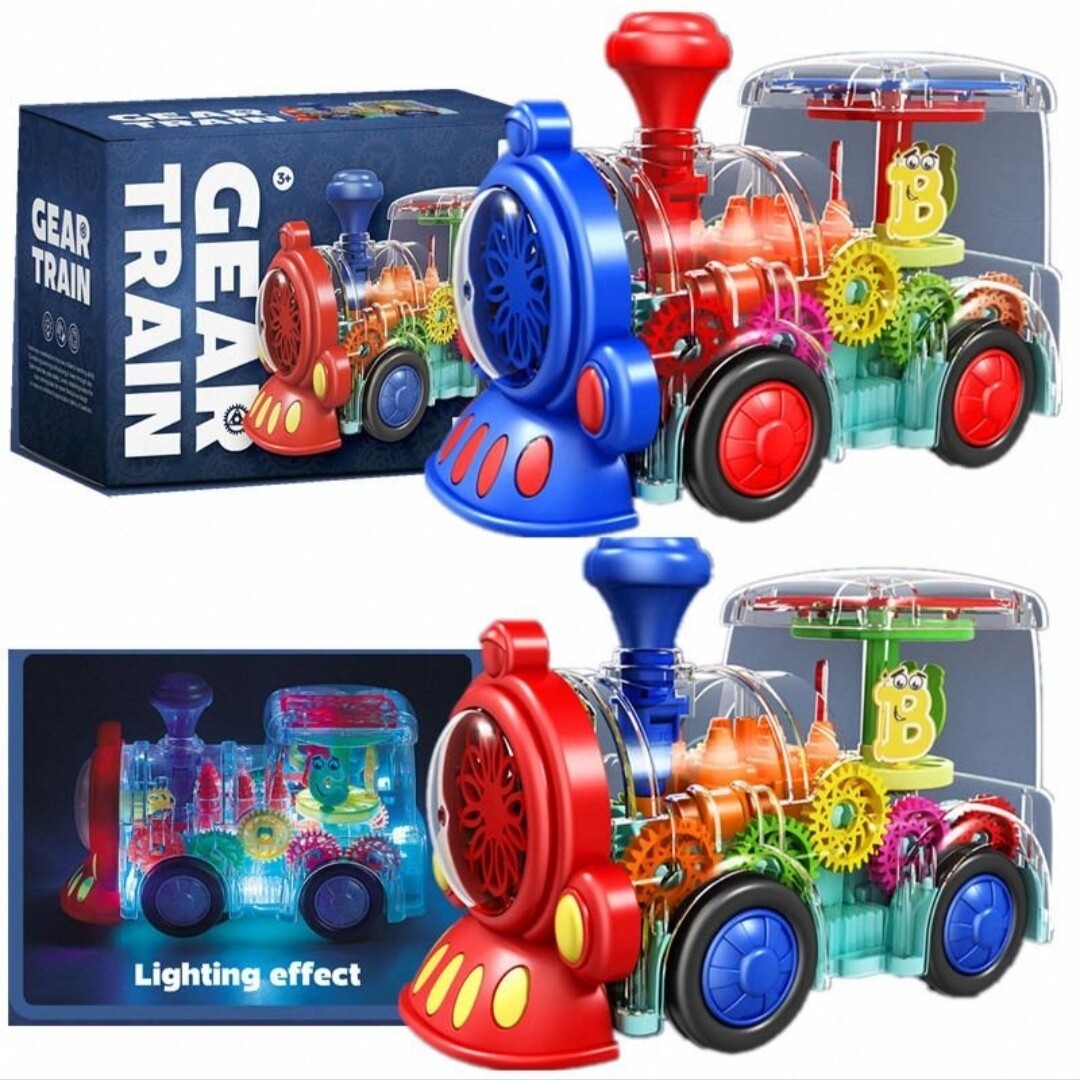 Светящийся "Паровозик" с шестерёнками Прозрачная машинка с подсветкой и музыкальными эффектами "Gear Train"