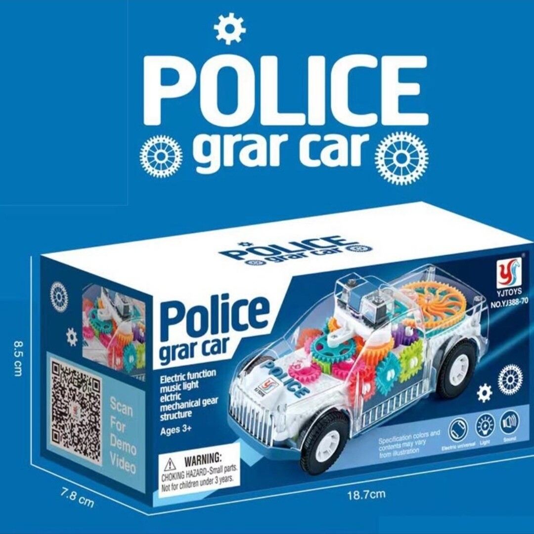 Светящийся "Автомобиль" с шестерёнками прозрачная машинка с подсветкой и музыкальными эффектами "Gear Police Grar Car"
