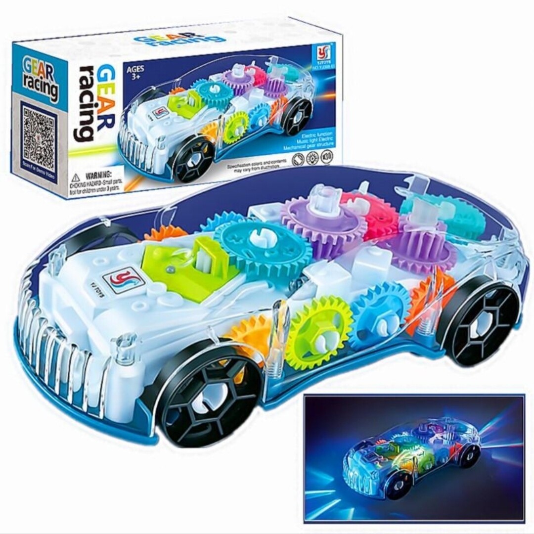 Светящийся "Автомобиль" с шестерёнками прозрачная машинка с подсветкой и музыкальными эффектами "Gear Racing"
