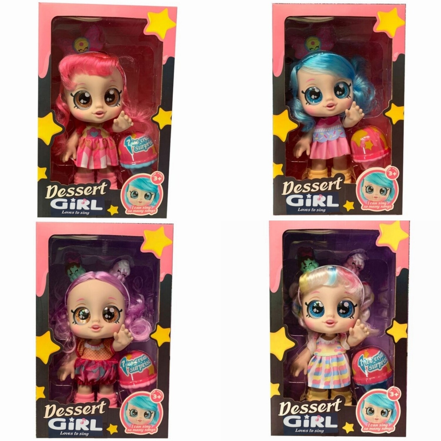 Интерактивная игрушка Кукла с сюрпризом, музыкальная кукла с мороженым-сюрприз Кинди Кидс "Dessert Girl" 26см