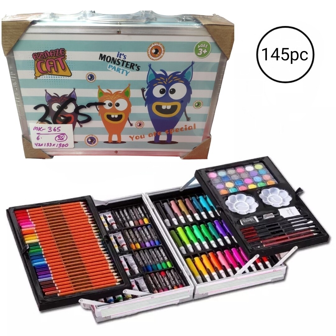 Художественный набор для рисования в металлическом кейсе, чемоданчик "Azmaze Cat" 145 предметов
