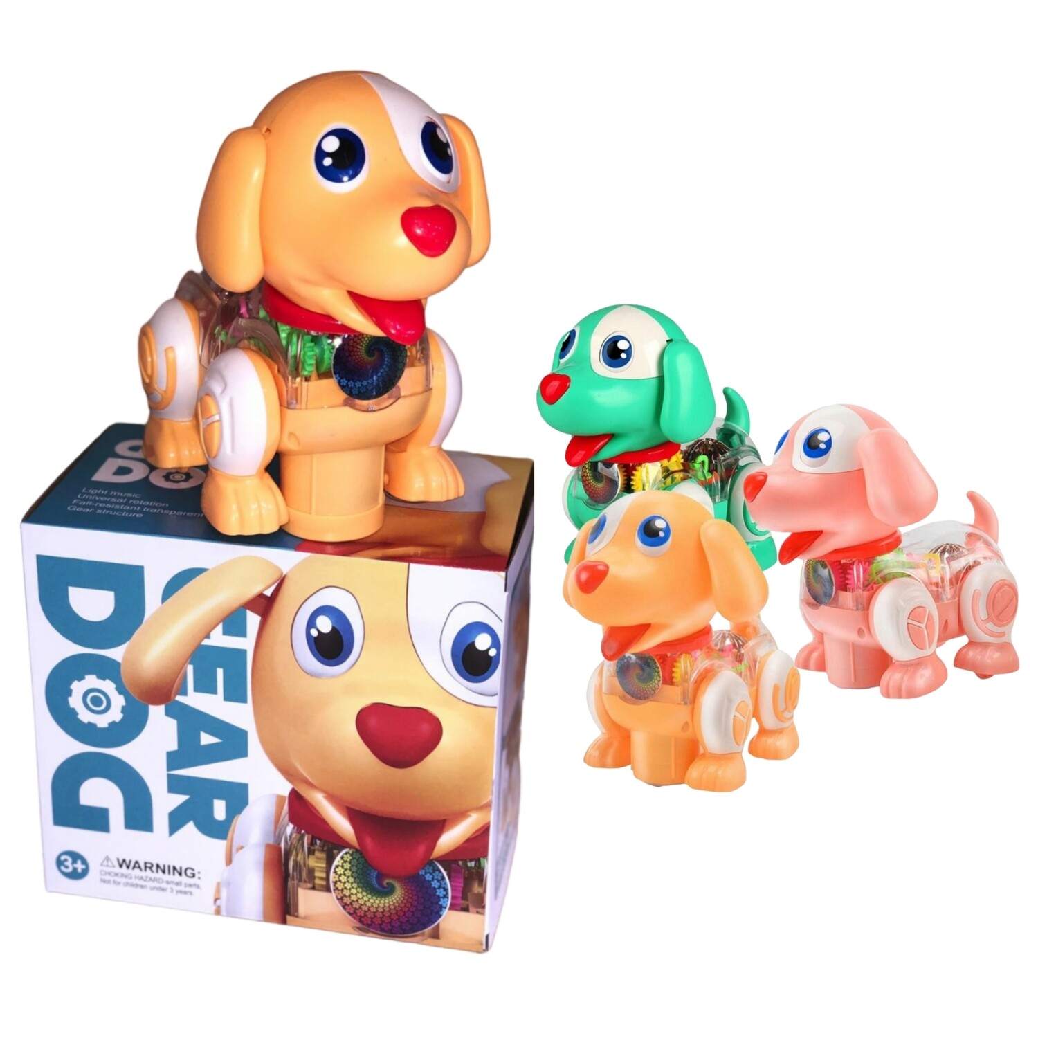 Интерактивная игрушка светящаяся "прозрачная Собачка" с шестерёнками, с подсветкой и музыкой "GEAR DOG"