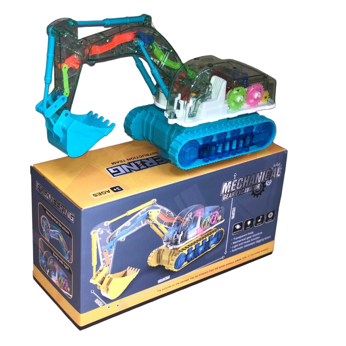 Интерактивная игрушка, светящийся, прозрачный "Экскаватор" с шестерёнками, с светом и музыкой "Mechanical GEAR Excavator / Engineering NO.9813"
