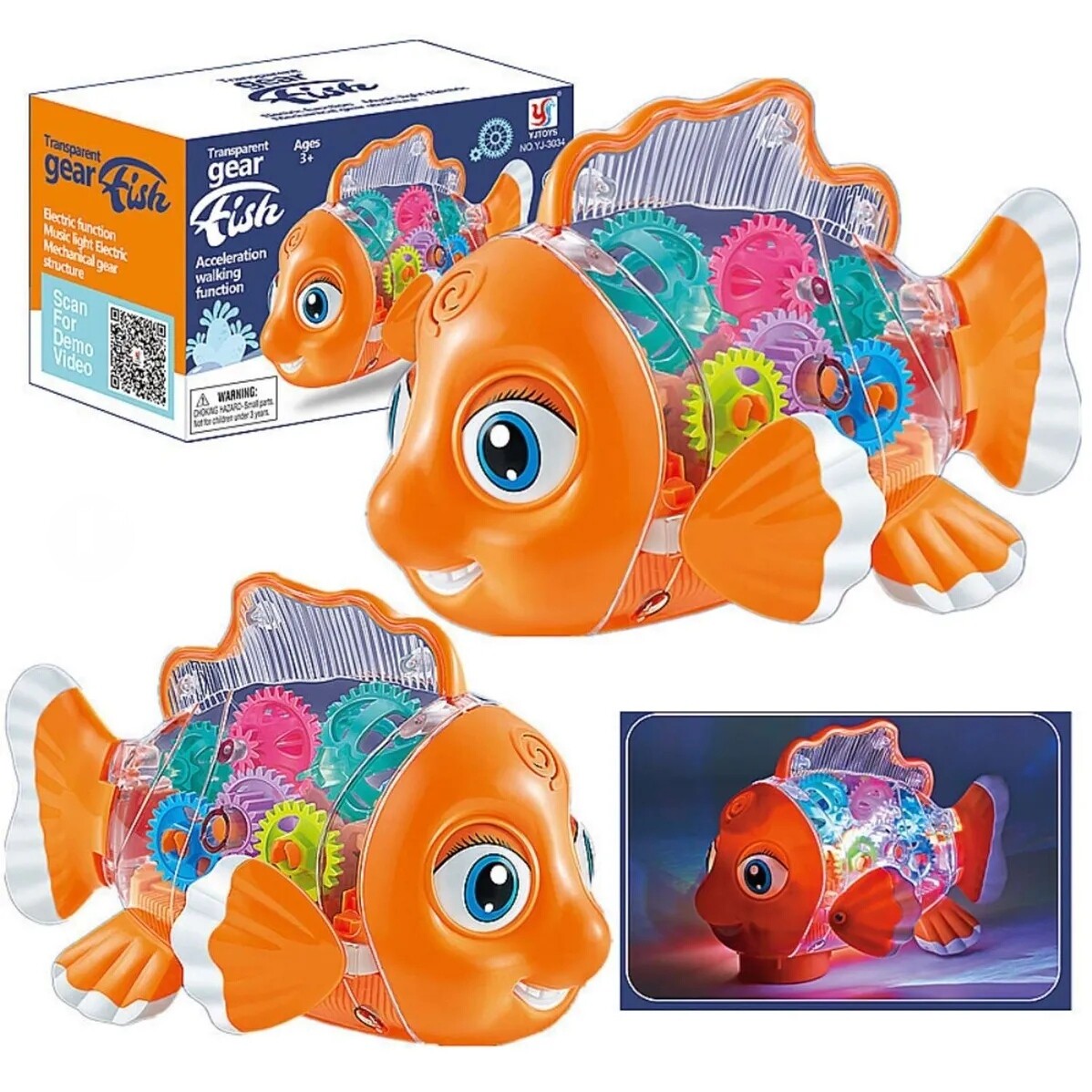 Интерактивная игрушка, светящаяся прозрачная "Рыбка" с шестерёнками, со светом и музыкой "Transparent GEAR FISH"