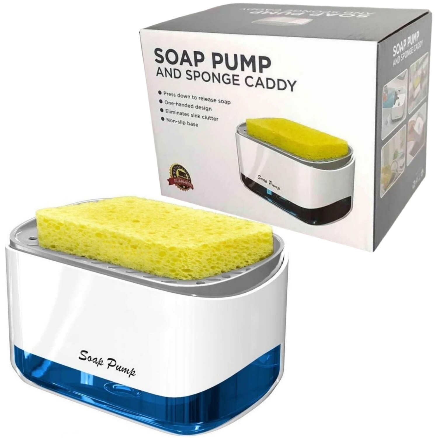 Диспенсер механический для моющего средства с губкой, дозатор, помпа "Soap pump & sponge caddy" 350мл (большой)
