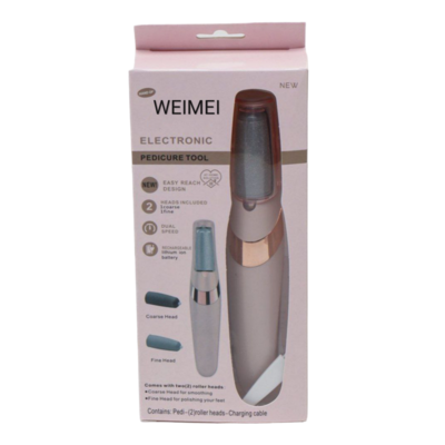 Электрическая пилка для пяток, пемза, маникюр для пяток и ног, 2 насадки "Weimei / Electronic Pedicure Tool"