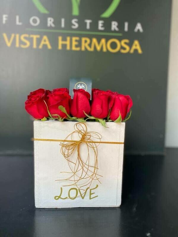 CUBO DE ROSAS ROJAS