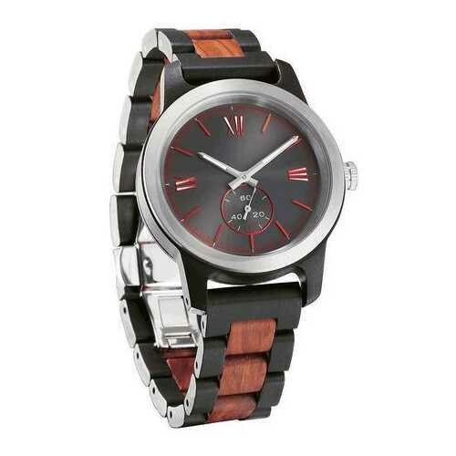 Men Handcrafted Engraving Ebony &amp; Rose Wood Watch - Best Gift Idea!
