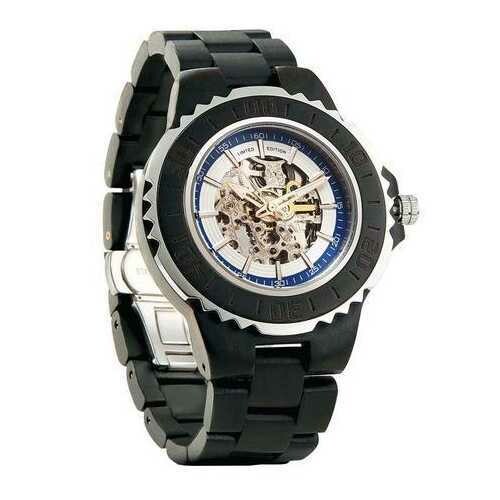Men Genuine Automatic Ebony Wooden Watches No Battery Needed