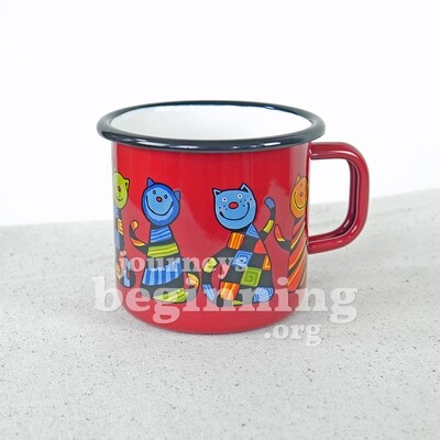 Funny Cat Enamel Mug - Cherry Red
