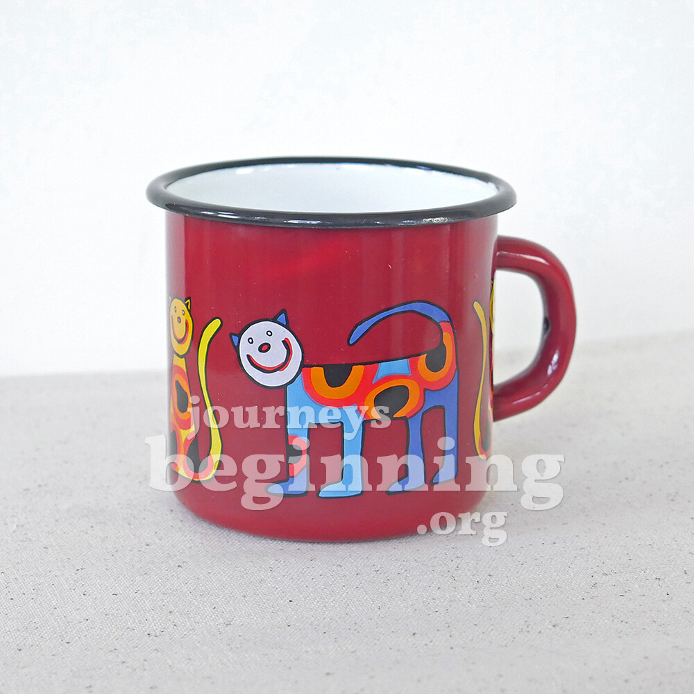 Spotted Cat Enamel Mug - Maroon Red