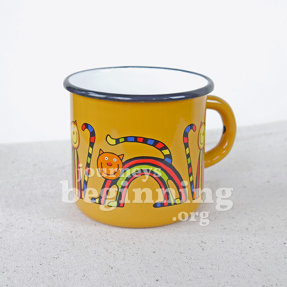Striped Cat Enamel Mug - Canary Yellow