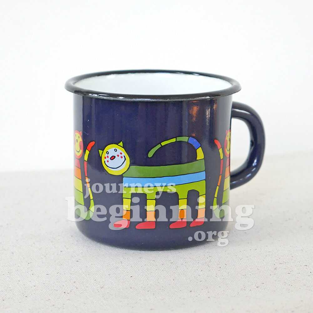 Rainbow Cat Enamel Mug - Midnight Blue