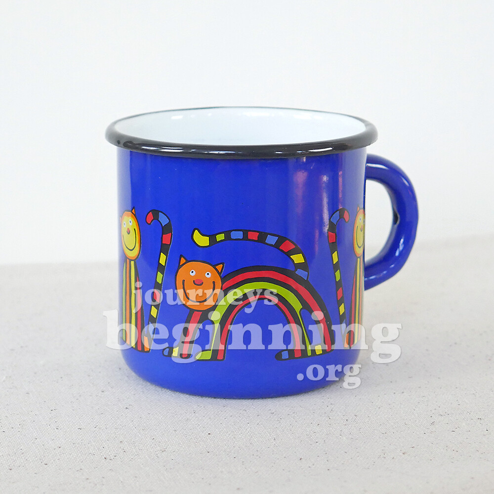 Striped Cat Enamel Mug - Blue