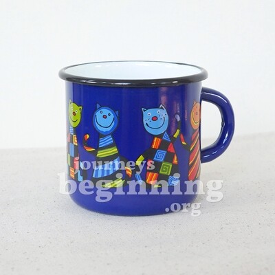 Funny Cat Enamel Mug - Cobalt Blue