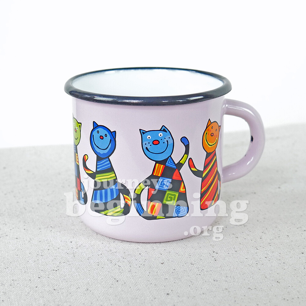 Funny Cat Enamel Mug - Lavender