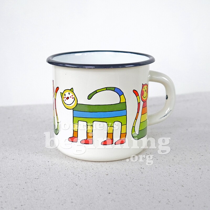 Rainbow Cat Enamel Mug - Ivory