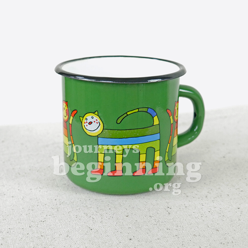 Rainbow Cat Enamel Mug - Shamrock Green