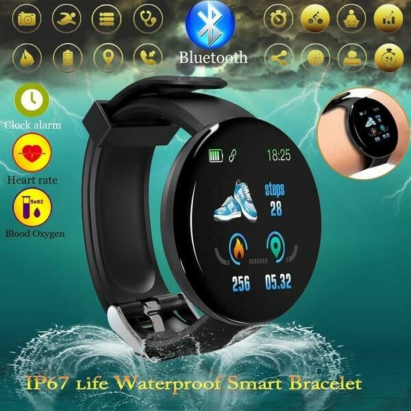 Smart Watch D18 Fitness Watches Heart Rate Monitor Blood Pressure Blood Oxygen Measurement for IOS and All Smart Phone