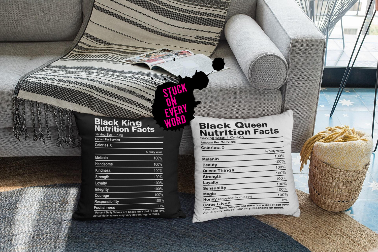 Black Queen Nutrition Facts (Black) (Pillow)