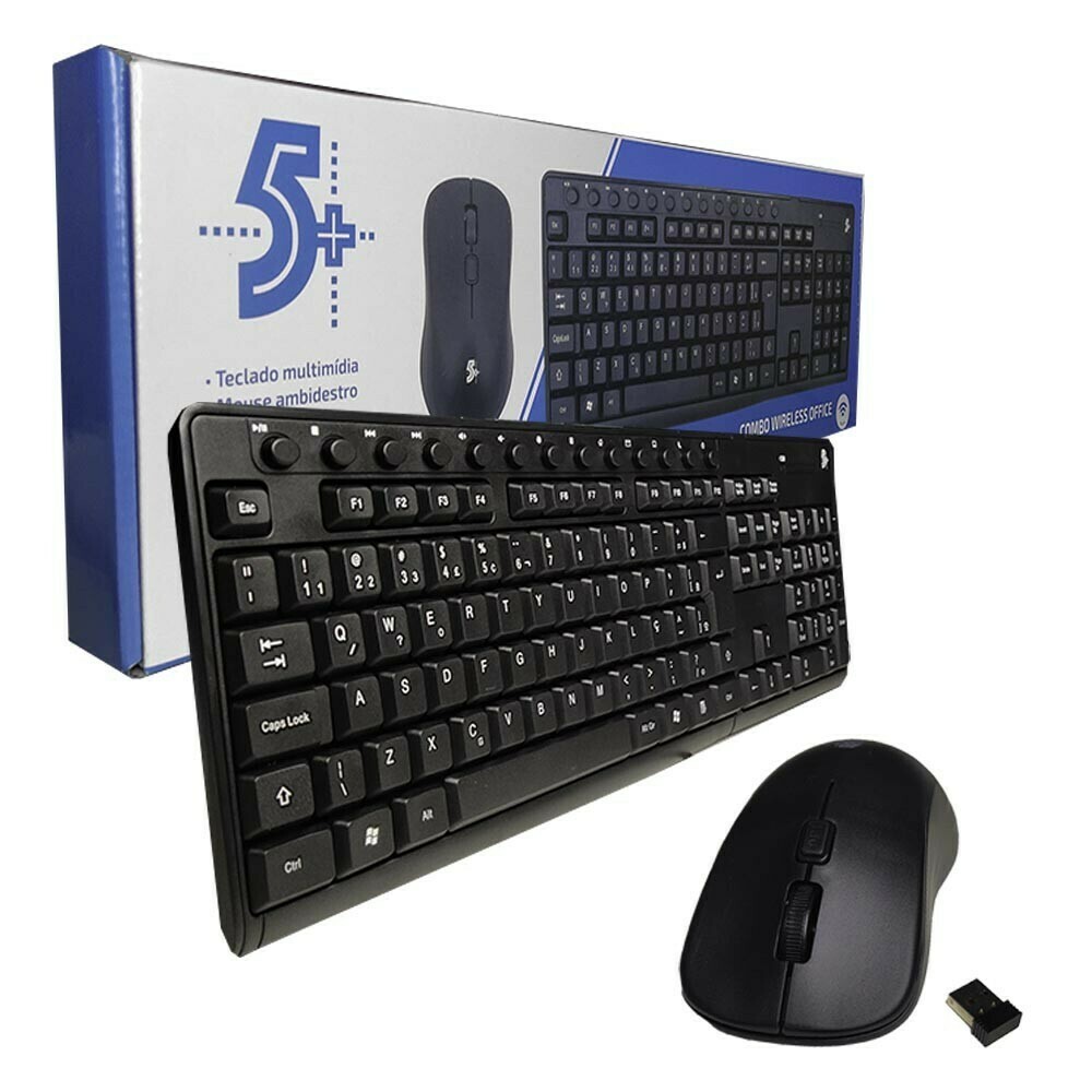 Kit Multimídia Com Teclado E Mouse Sem Fio Receptor Nano Usb