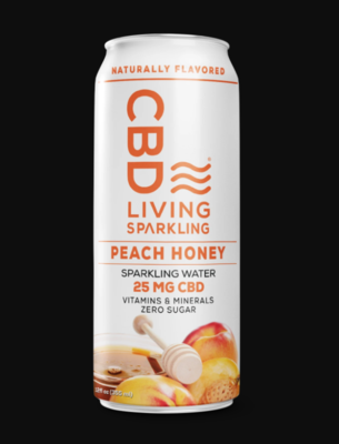 CBD Living 25MG Sparkling Beverages, Peach Honey, 12fl oz