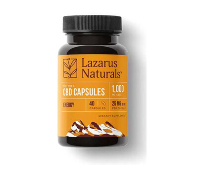 Lazarus Naturals Energy Blend, 25MG CBD Isolate Capsules with Caffeine - 40ct.